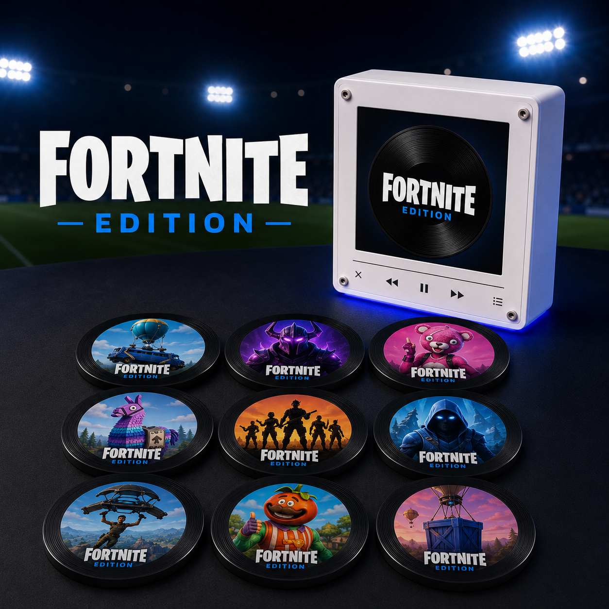 Fortnite edition magnetic music player with nine discs